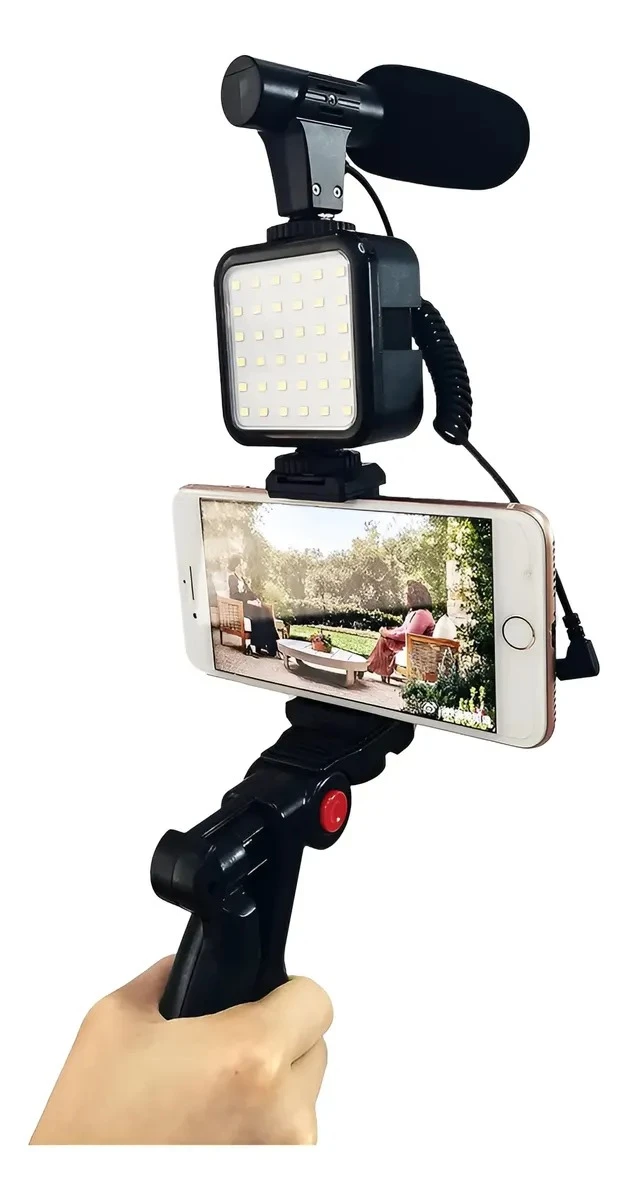 Trípode Para Celular Con Micrófono 3.5mm Y Luz Led Portatil 