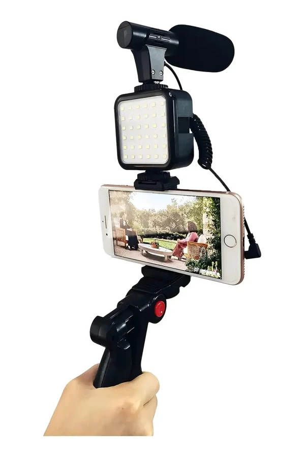 Trípode Para Celular Con Micrófono 3.5mm Y Luz Led Portatil Trípode Para Celular Con Micrófono 3.5mm Y Luz Led Portatil