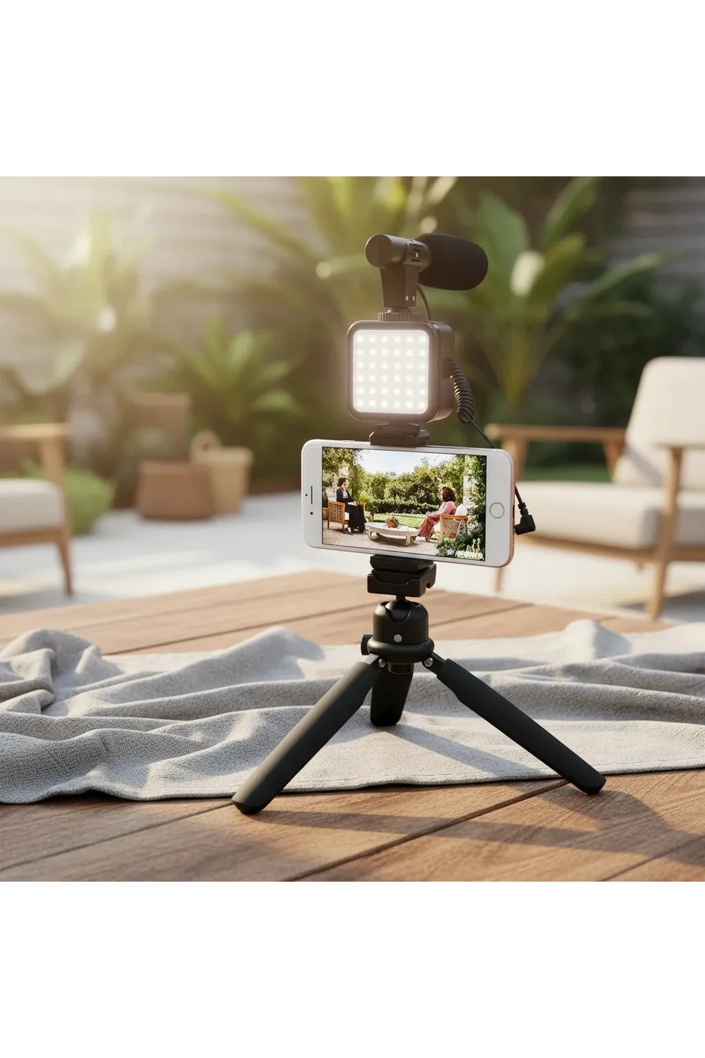 Trípode Para Celular Con Micrófono 3.5mm Y Luz Led Portatil Trípode Para Celular Con Micrófono 3.5mm Y Luz Led Portatil