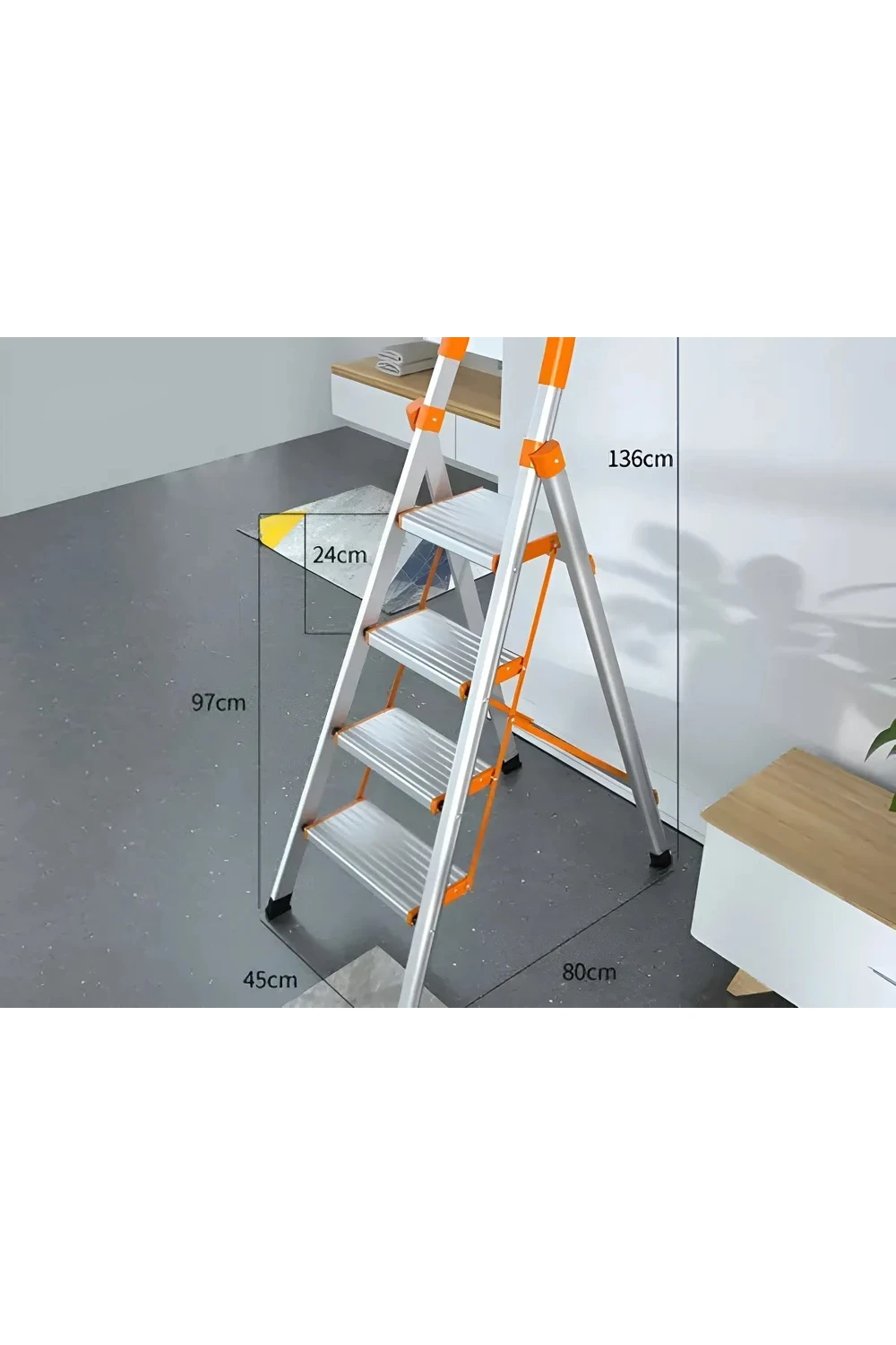 Escalera Plegable 4 Escalones Patas Antideslizante Aluminio Escalera Plegable 4 Escalones Patas Antideslizante Aluminio
