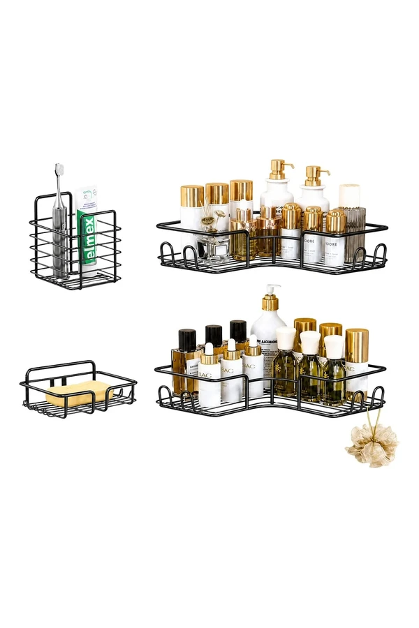 Estante Negro Flotante Esquinero Metal Para Baño Cocina Estante Negro Flotante Esquinero Metal Para Baño Cocina
