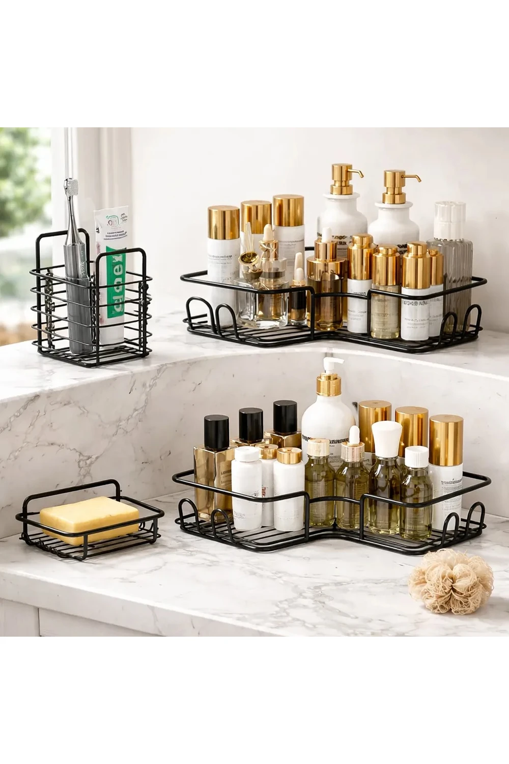 Estante Negro Flotante Esquinero Metal Para Baño Cocina Estante Negro Flotante Esquinero Metal Para Baño Cocina