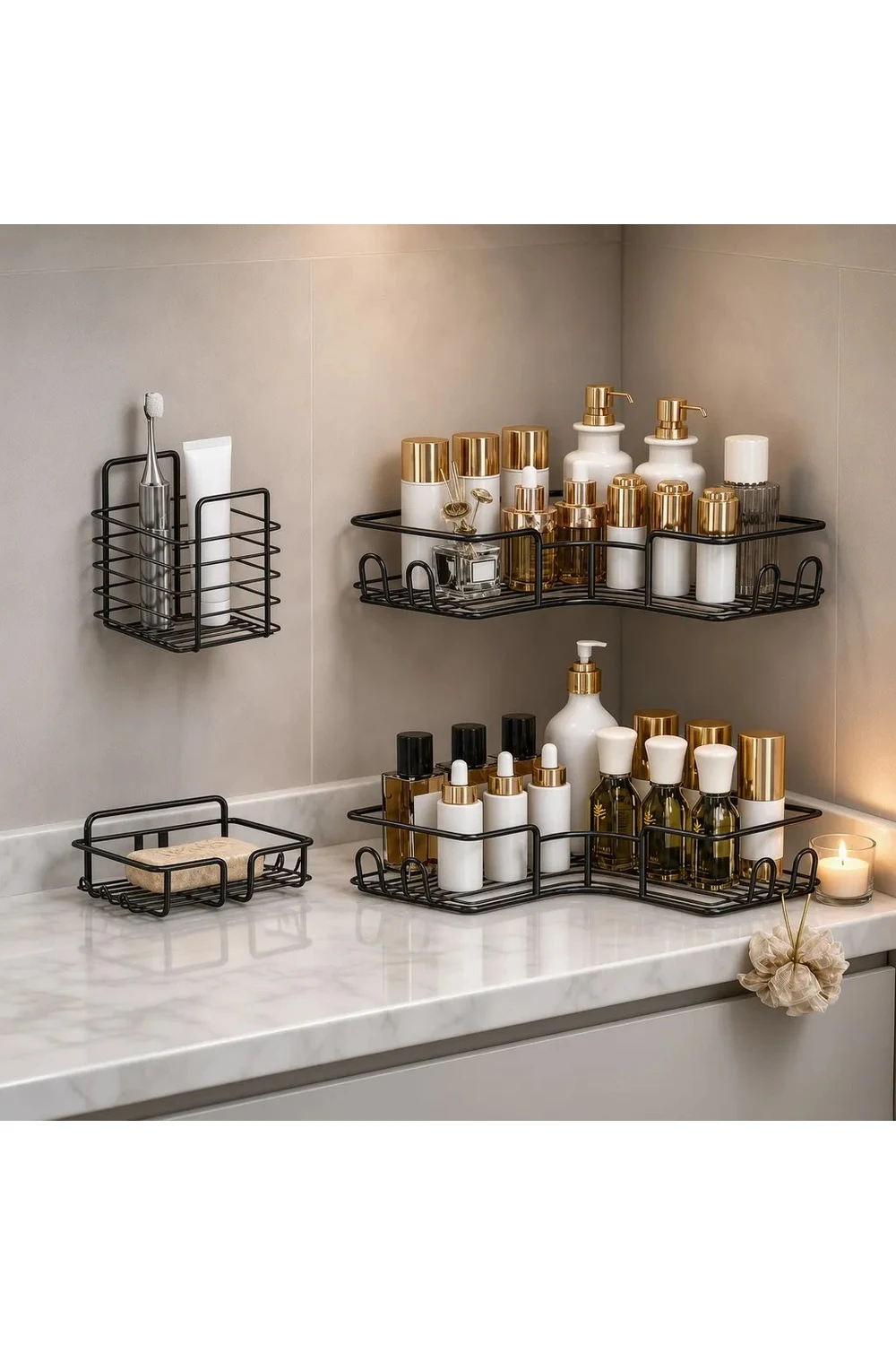 Estante Negro Flotante Esquinero Metal Para Baño Cocina Estante Negro Flotante Esquinero Metal Para Baño Cocina