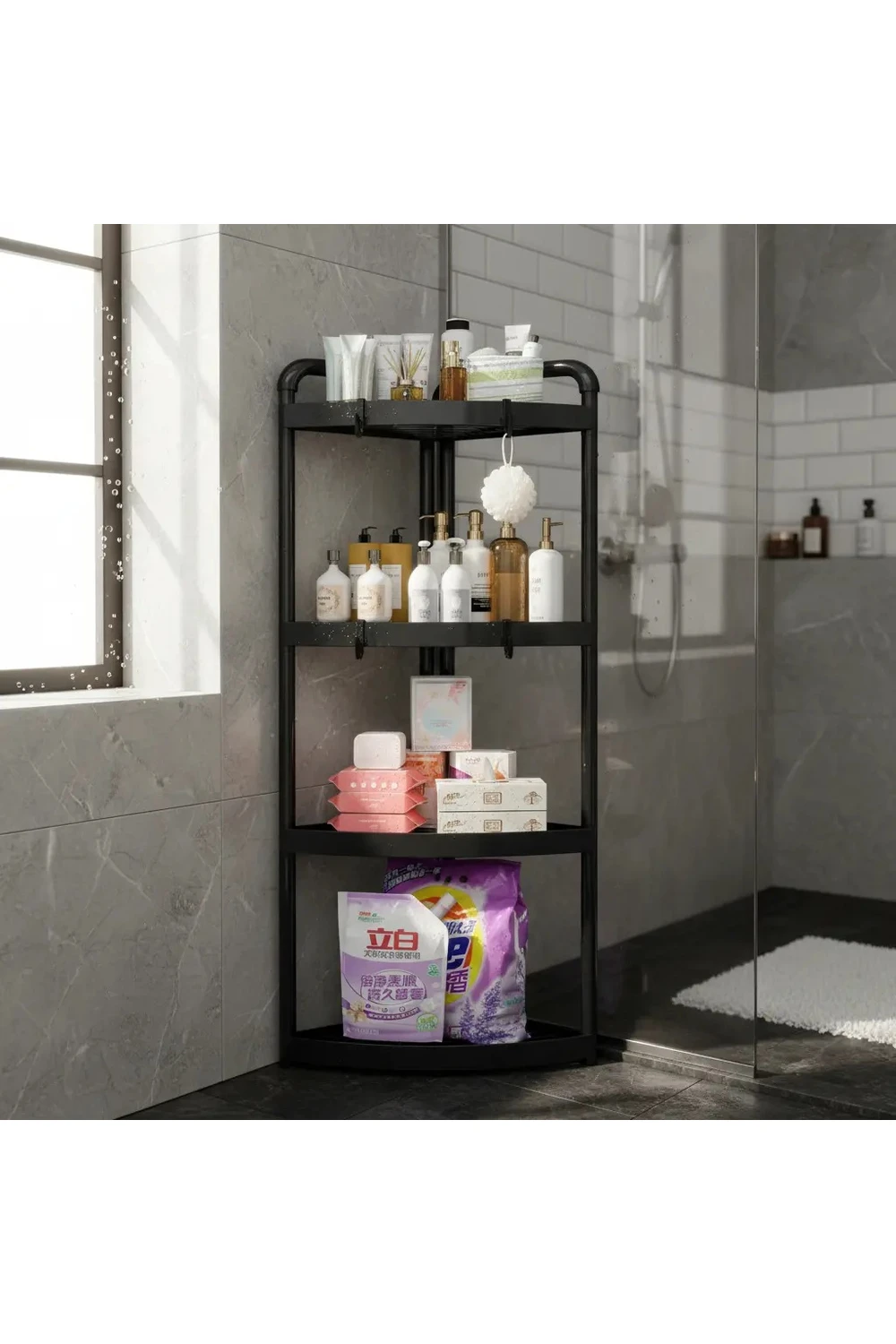 Estante Organizador Esquinero Baño 4 Niveles Modular Negro Estante Organizador Esquinero Baño 4 Niveles Modular Negro