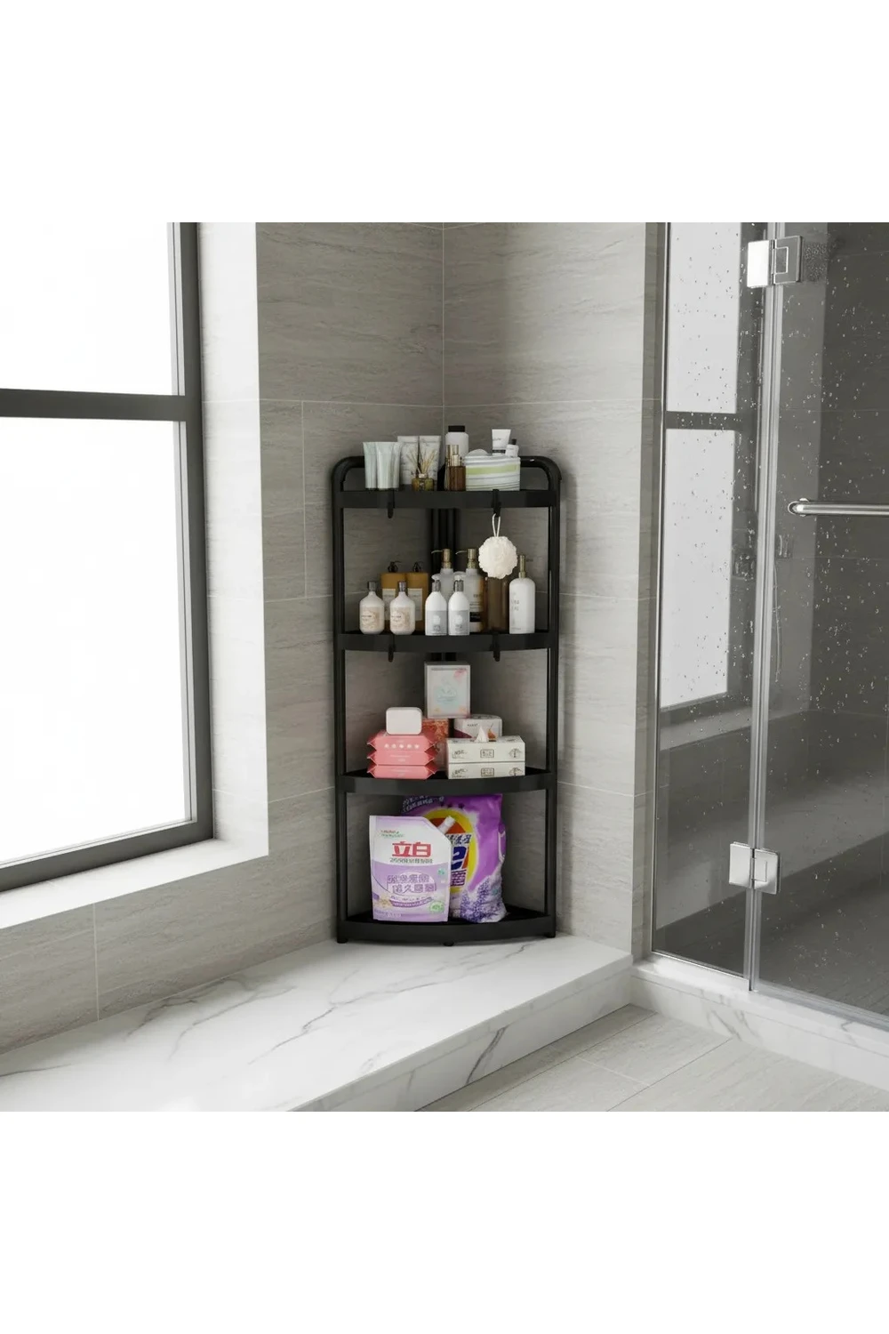 Estante Organizador Esquinero Baño 4 Niveles Modular Negro Estante Organizador Esquinero Baño 4 Niveles Modular Negro
