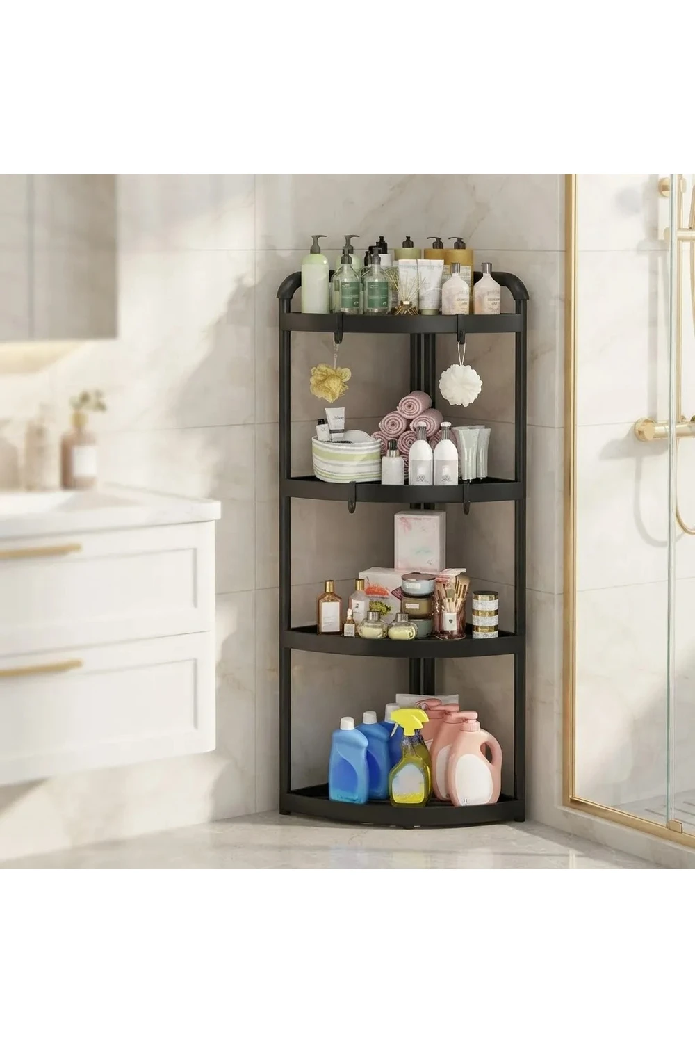 Estante Organizador Esquinero Baño 4 Niveles Modular Negro Estante Organizador Esquinero Baño 4 Niveles Modular Negro