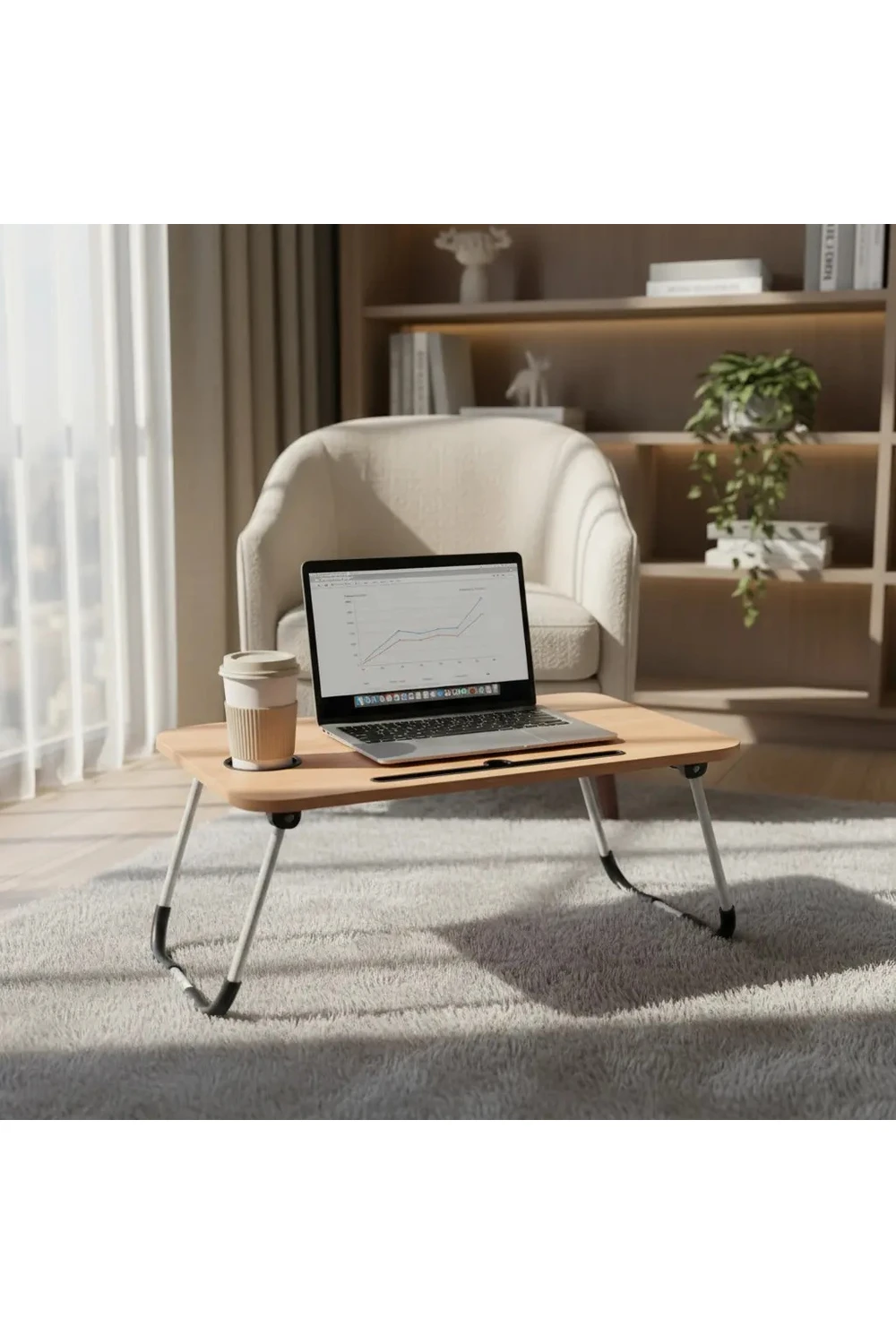 Mesa Plegable Para Notebook Tablet + Porta Vaso Desayunador Marrón Claro