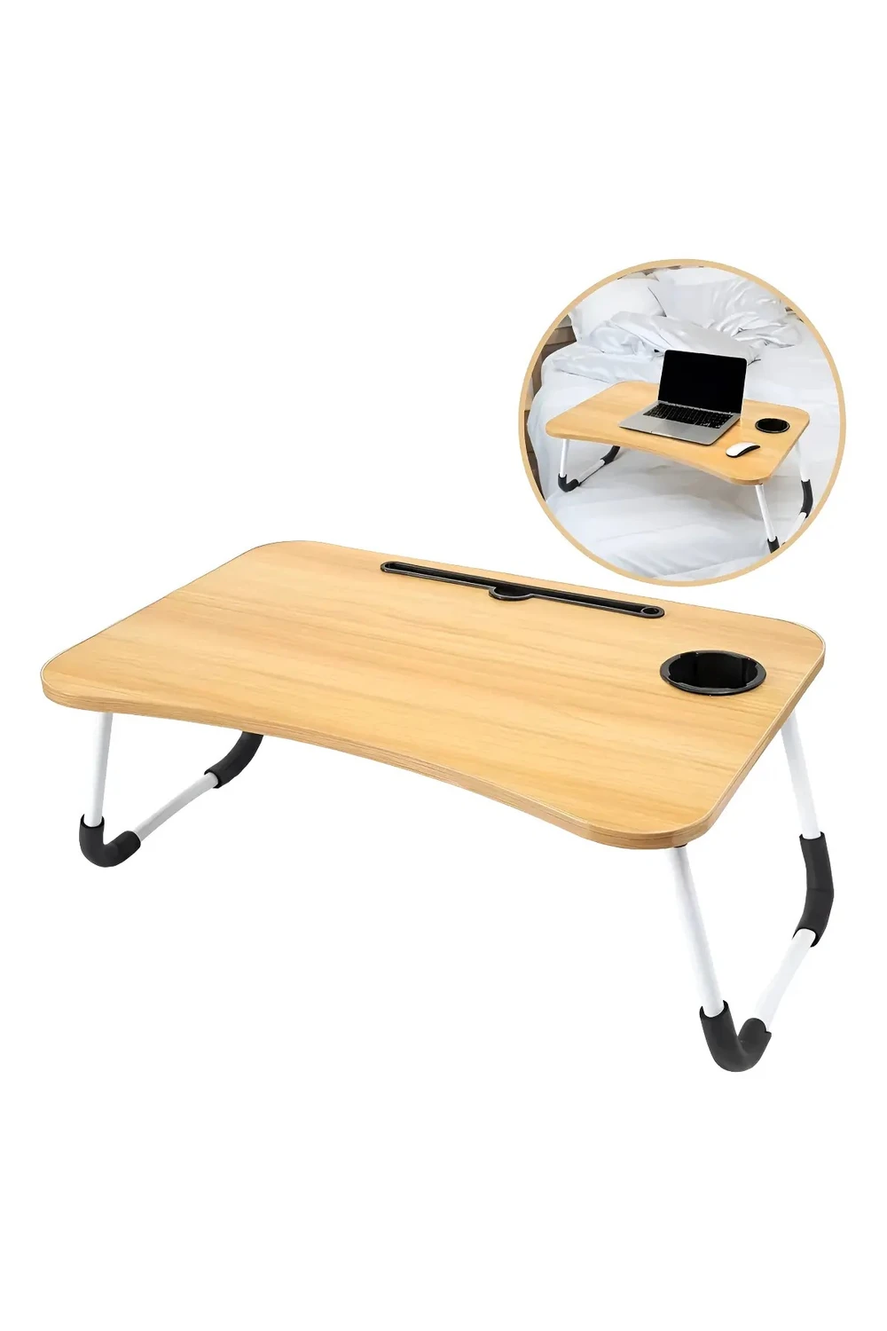 Mesa Plegable Para Notebook Tablet + Porta Vaso Desayunador Marrón Claro