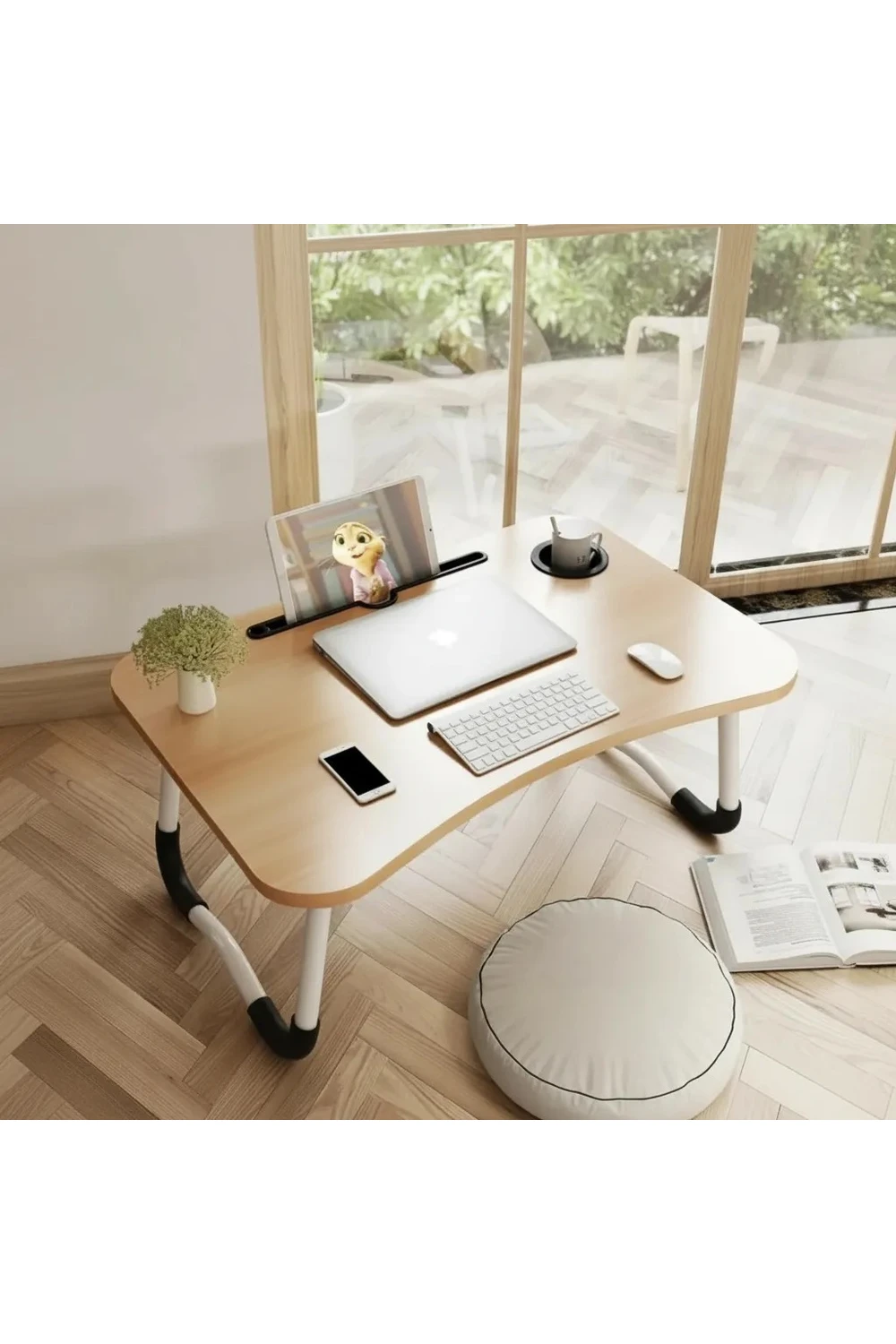 Mesa Plegable Para Notebook Tablet + Porta Vaso Desayunador Marrón Claro