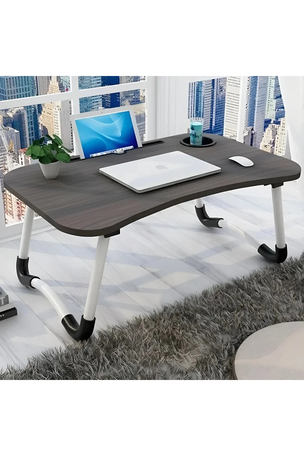 Mesa Plegable Para Notebook Tablet + Porta Vaso Desayunador Negra