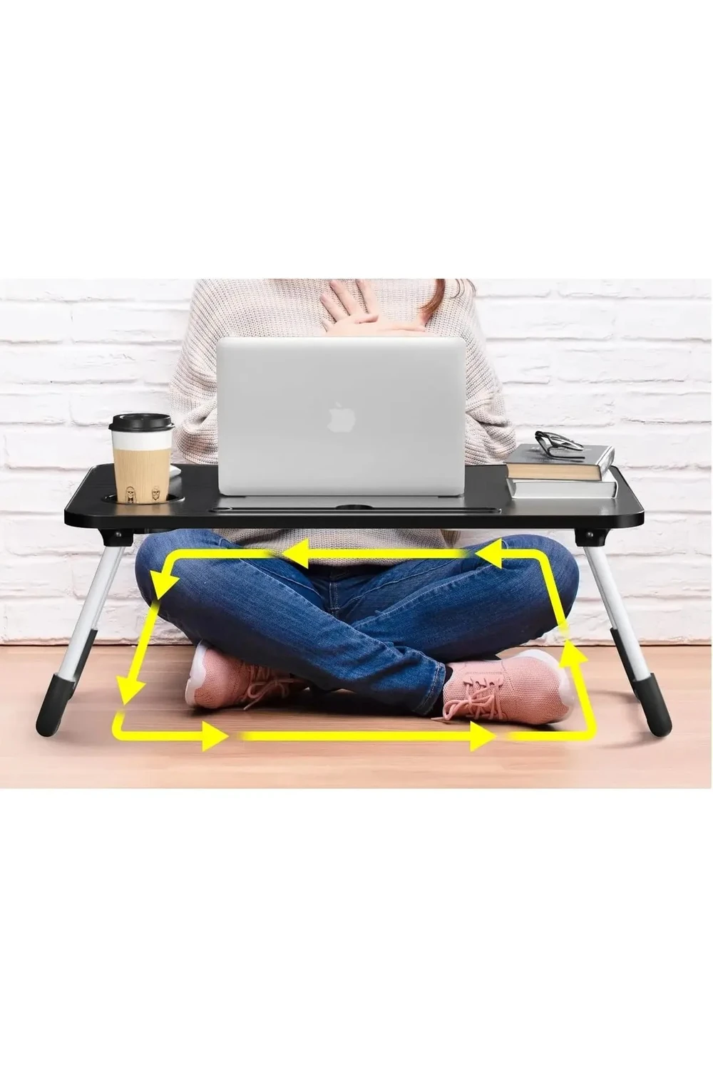 Mesa Plegable Para Notebook Tablet + Porta Vaso Desayunador Negra