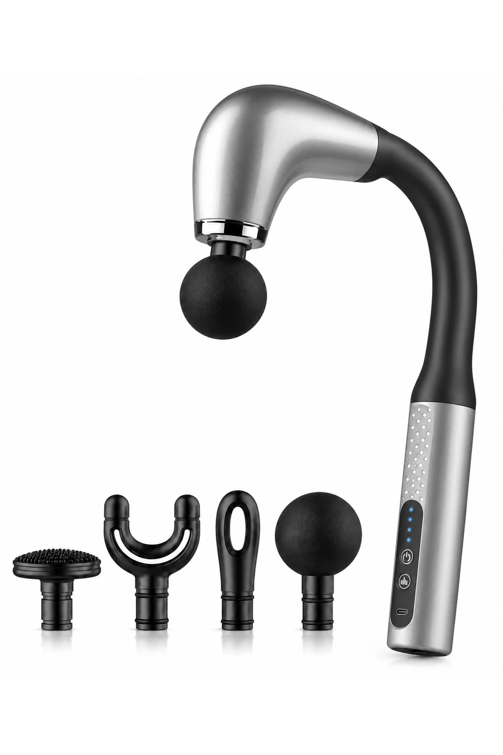 Masajeador Tipo Pistola C/ Brazo Extensor Batería Recargable Gris