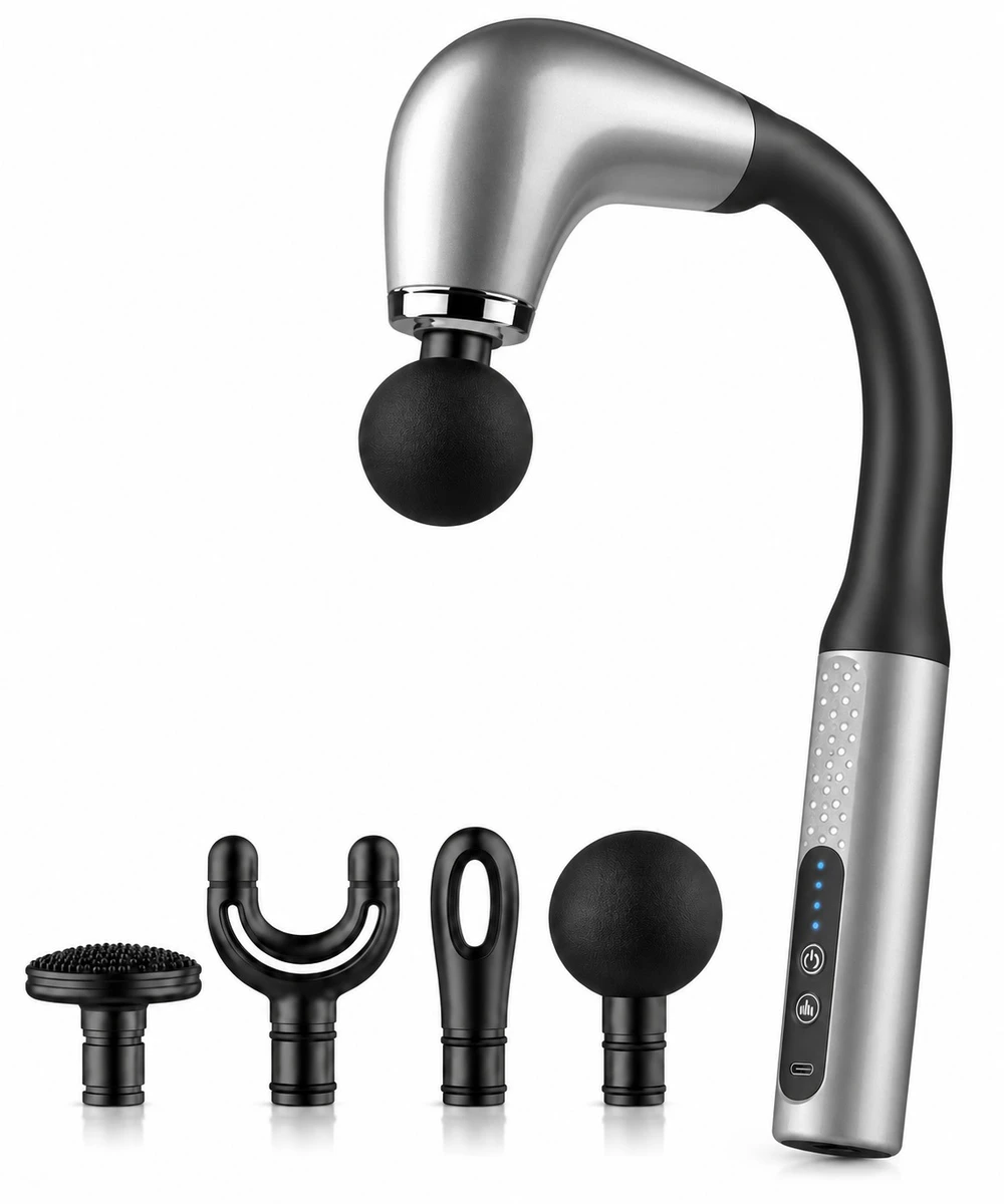 Masajeador Tipo Pistola C/ Brazo Extensor Batería Recargable - Gris 
