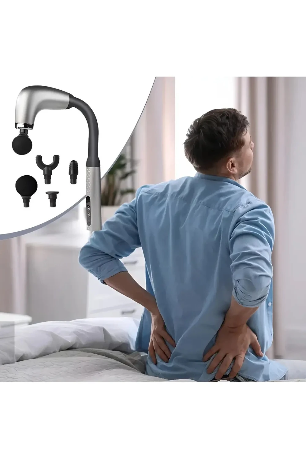 Masajeador Tipo Pistola C/ Brazo Extensor Batería Recargable Gris