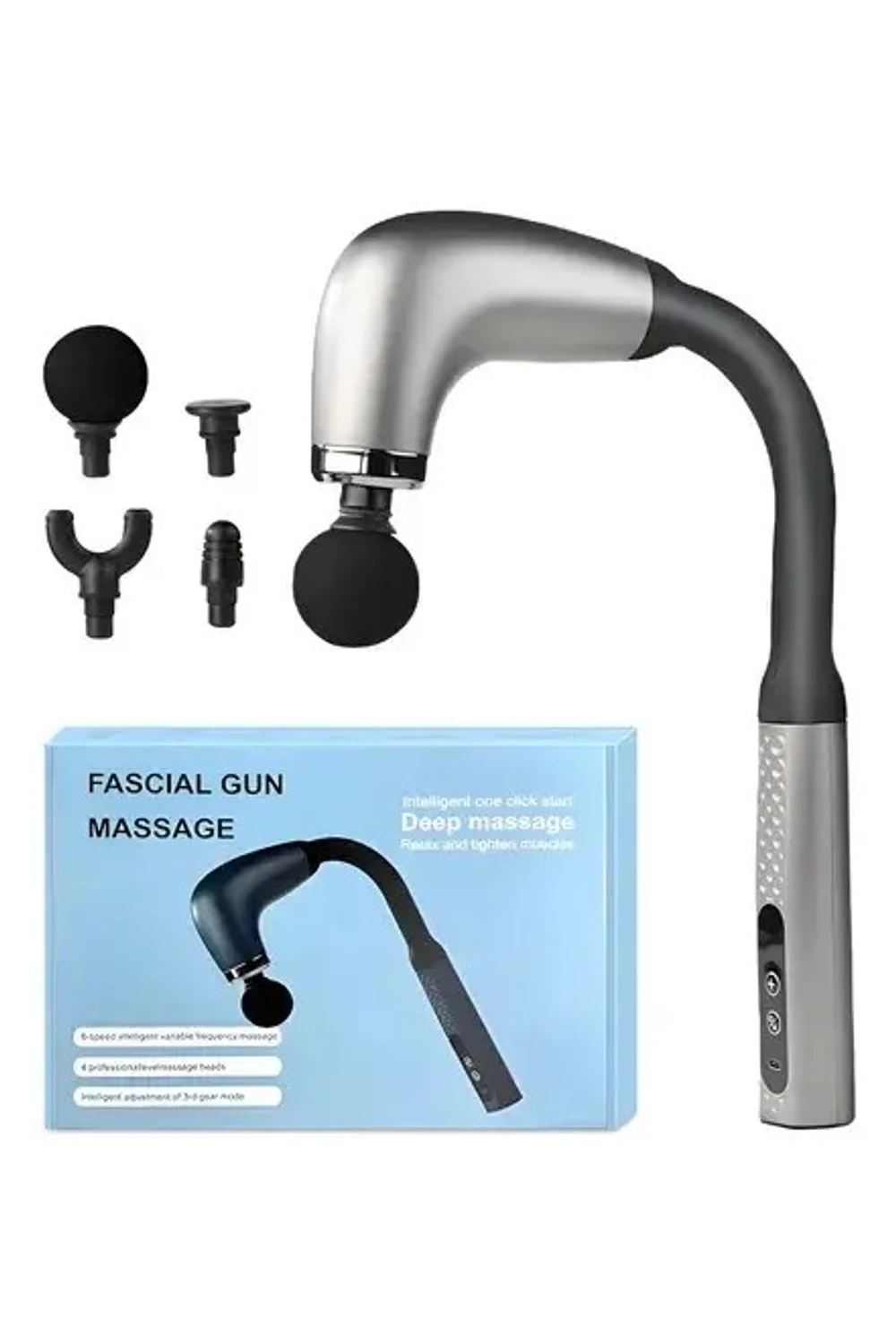 Masajeador Tipo Pistola C/ Brazo Extensor Batería Recargable Gris
