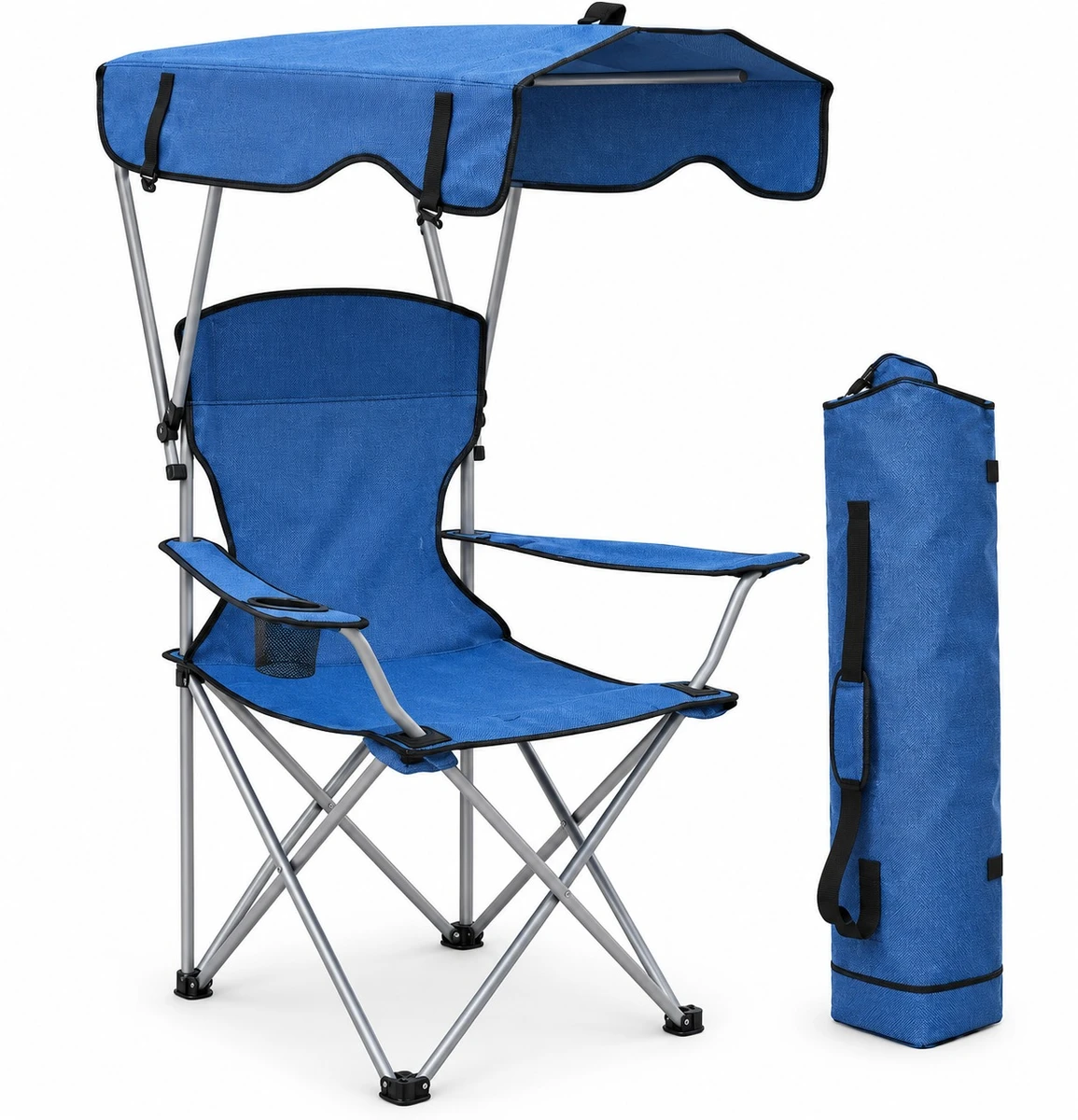 Silla Camping Plegable Reforzada Con Techo Y Posabrazos 