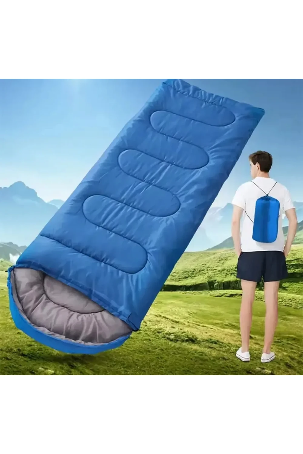 Sobre Saco De Dormir Térmico Camping Impermeable C/ Bolso 2m Celeste