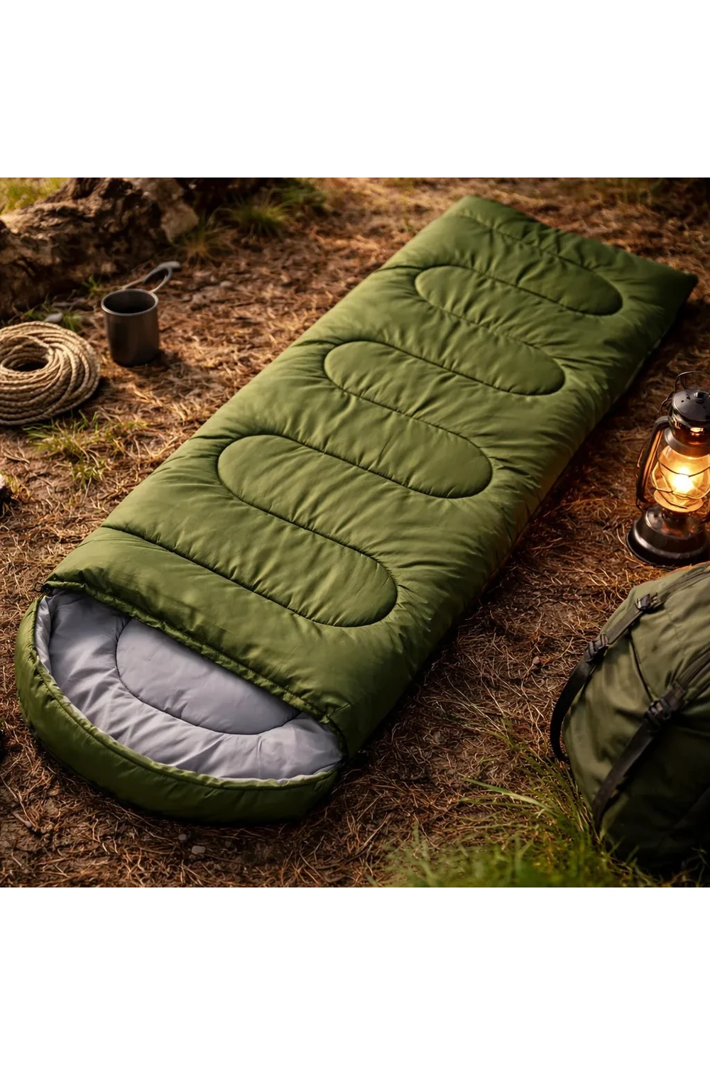Sobre Saco De Dormir Térmico Camping Impermeable C/ Bolso 2m Verde Musgo