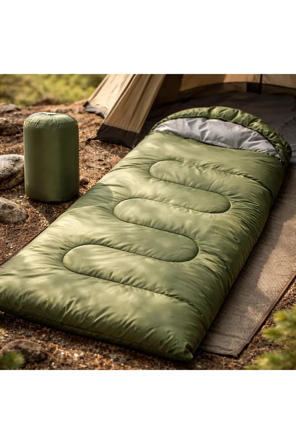 Sobre Saco De Dormir Térmico Camping Impermeable C/ Bolso 2m Verde Musgo