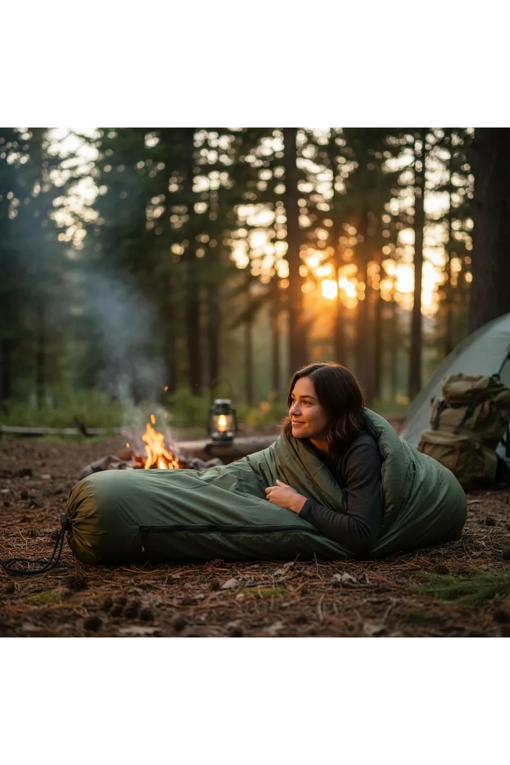 Sobre Saco De Dormir Térmico Camping Impermeable C/ Bolso 2m Verde Musgo