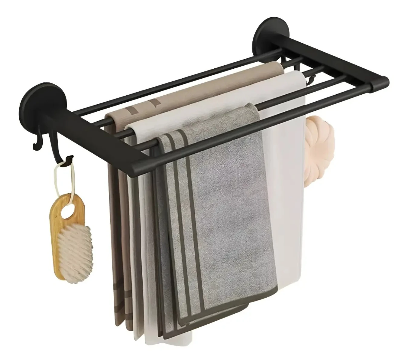 Soporte De Pared Para Toallas Baño Negro Metal Resistente 
