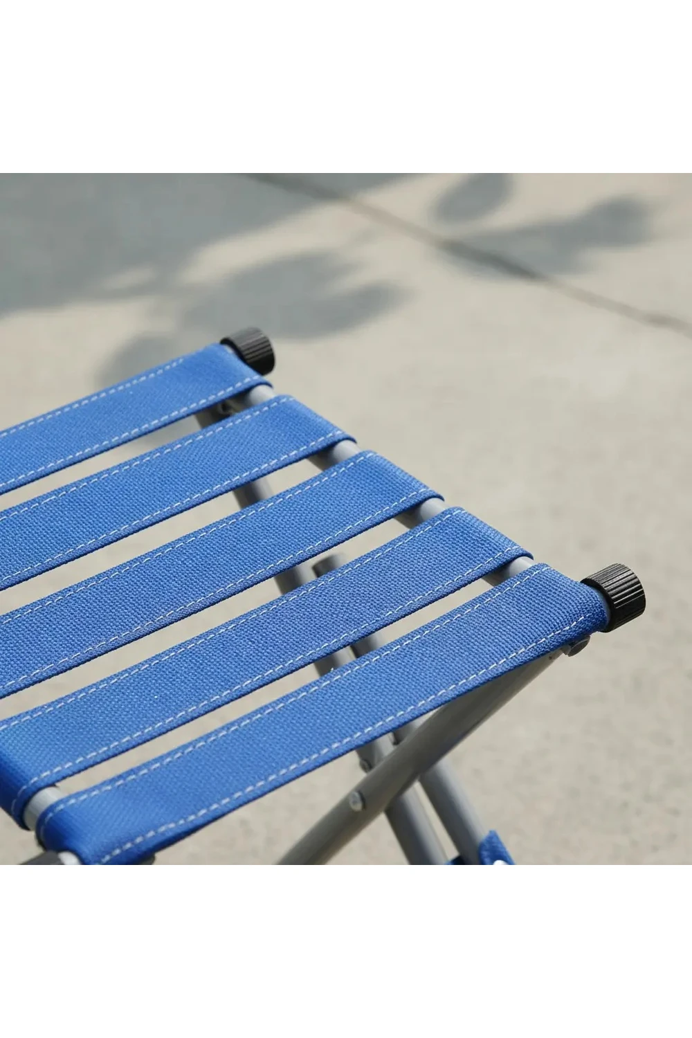 Silla Y Taburete Plegable Respaldo Acero Inox Camping Pesca Azul