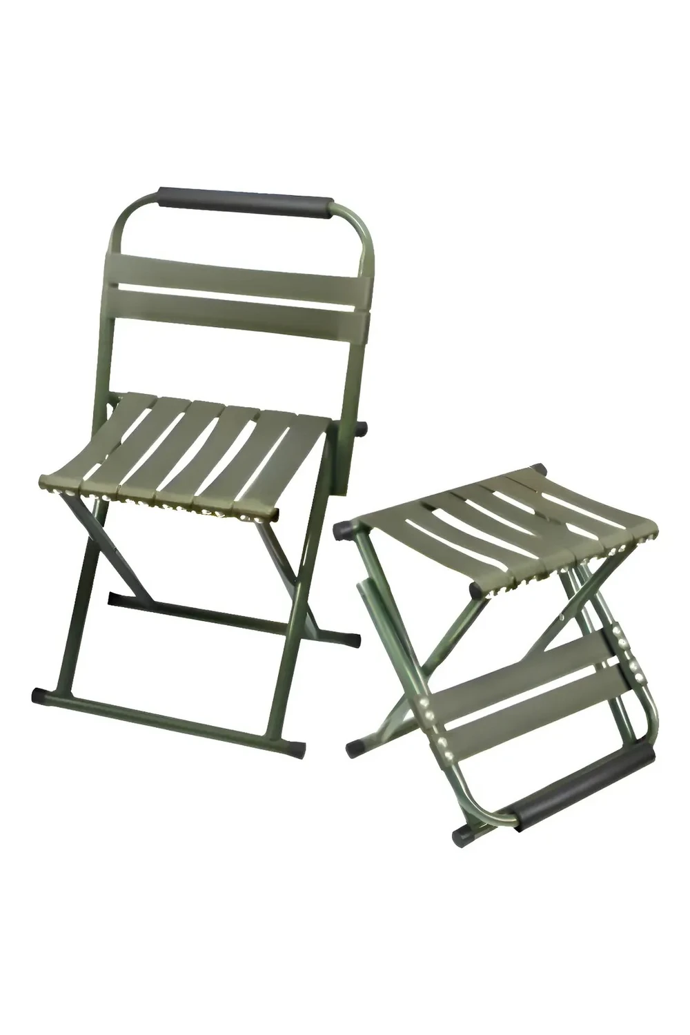 Silla Y Taburete Plegable Respaldo Acero Inox Camping Pesca Verde Musgo