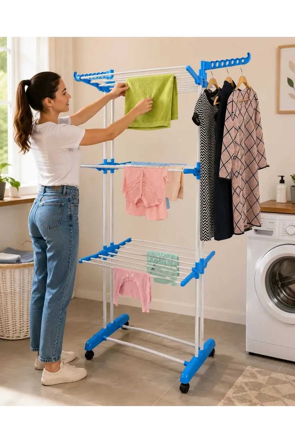 Tendedero Ropa Plegable 3 Niveles + Ruedas +ganchos Perchero Tendedero Ropa Plegable 3 Niveles + Ruedas +ganchos Perchero