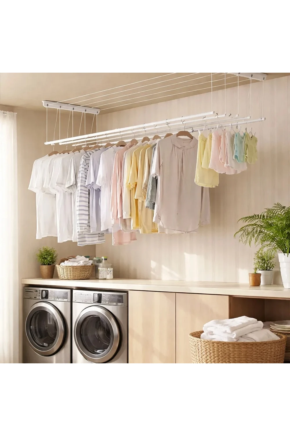 Tendedero Techo Regulable Ropa Plegable Retráctil Reforzado Tendedero Techo Regulable Ropa Plegable Retráctil Reforzado