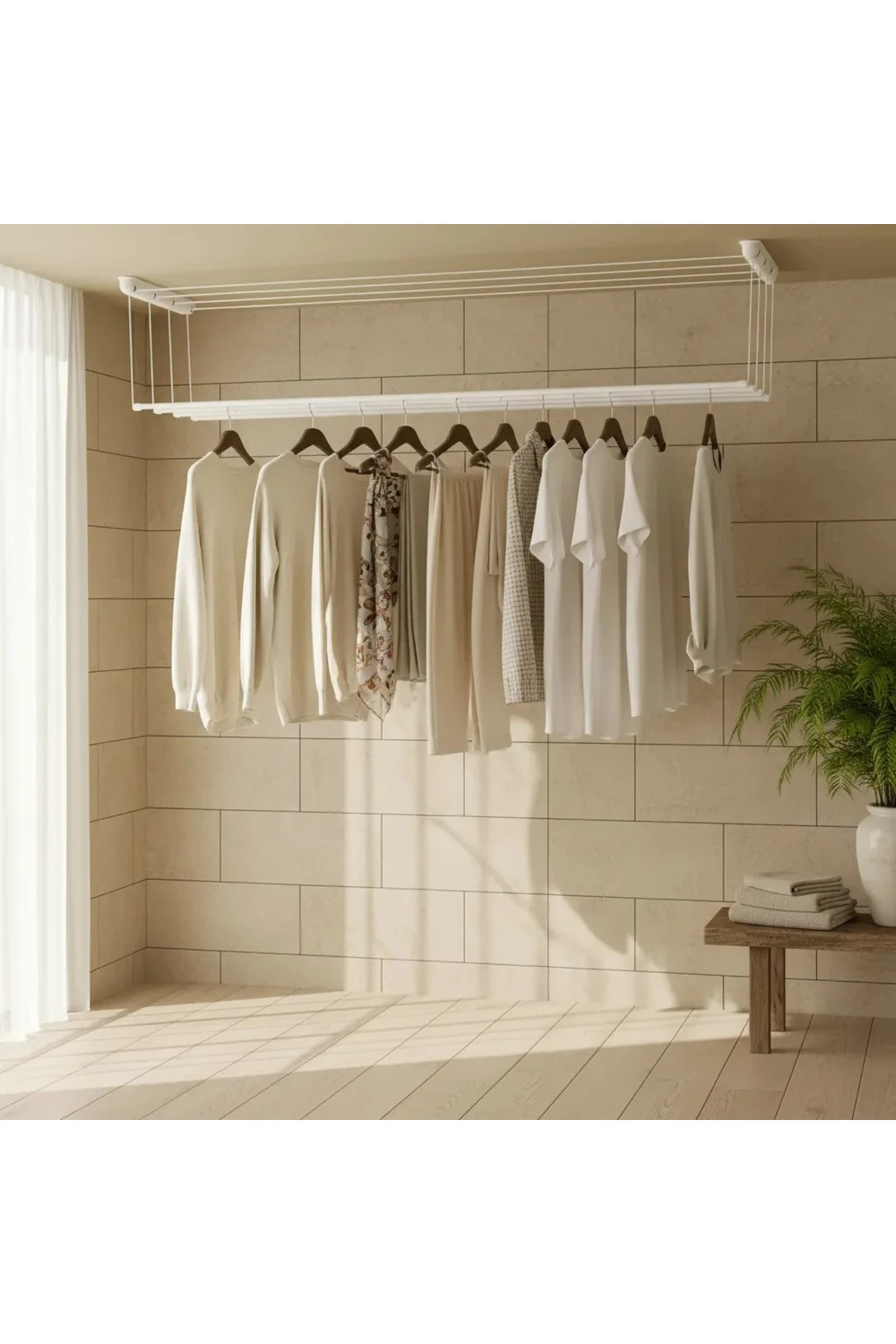 Tendedero Techo Regulable Ropa Plegable Retráctil Reforzado Tendedero Techo Regulable Ropa Plegable Retráctil Reforzado